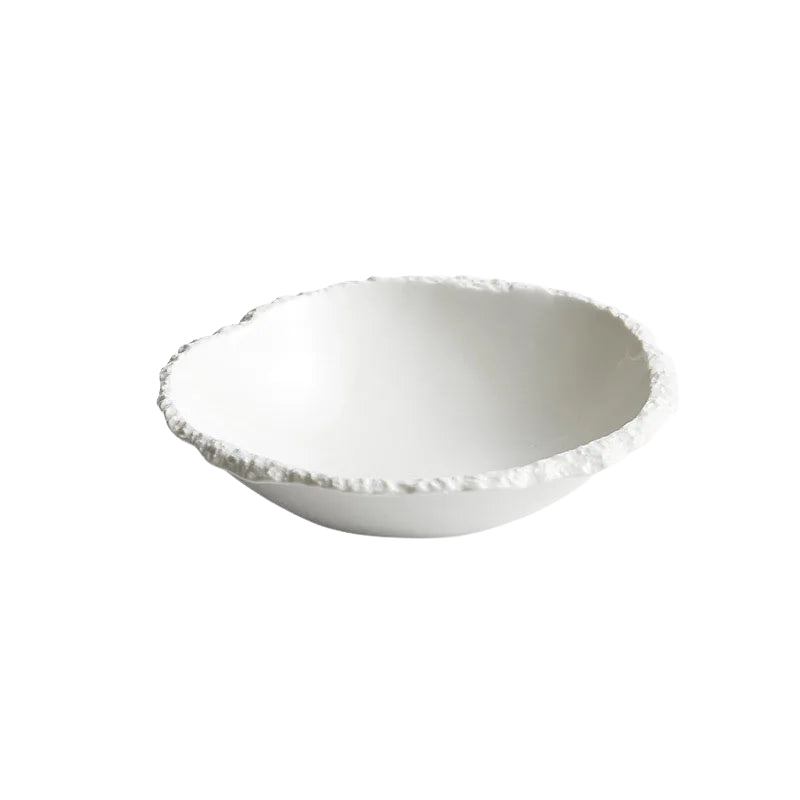 White Ceramic Salad Bowl – Textured Rim Serving Bowl-NIMSY