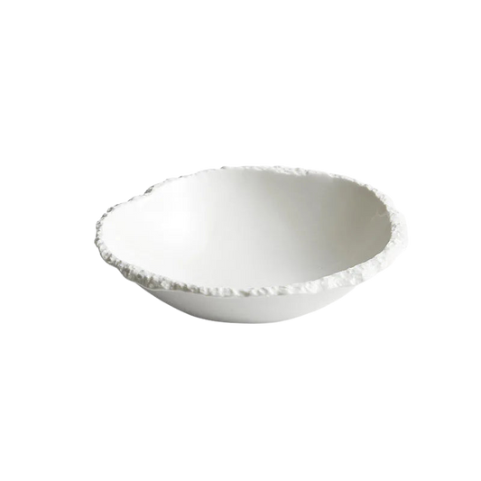 White Ceramic Salad Bowl – Textured Rim Serving Bowl-NIMSY