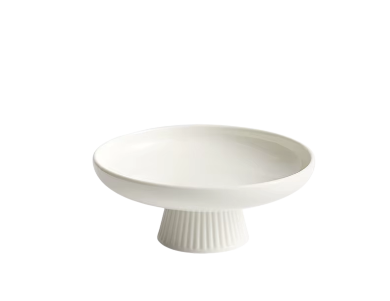 White Ceramic Pedestal Serving Dish – Round Fruit & Snack Plate-NIMSY