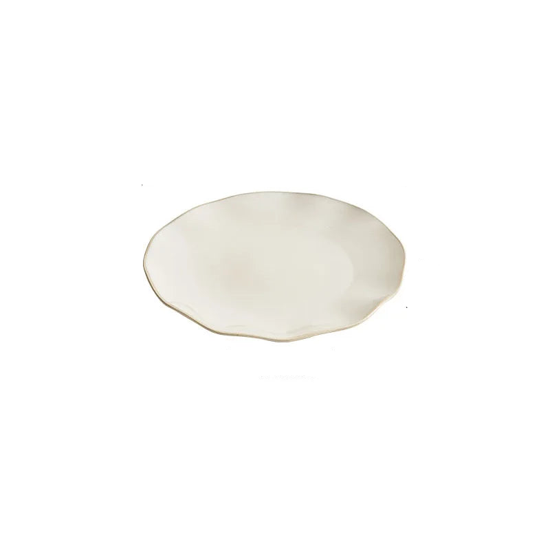 Beige Irregular Ceramic Steak Plate – Textured Dinner Plate-NIMSY