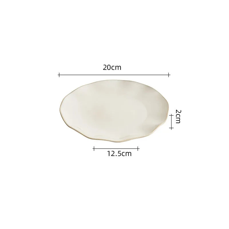 Beige Irregular Ceramic Steak Plate – Textured Dinner Plate-NIMSY