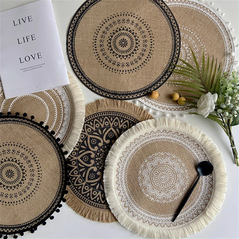 Round Linen Placemat – Vintage Table Mat – 38cm-NIMSY