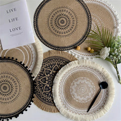 Round Linen Placemat – Vintage Table Mat – 38cm-NIMSY