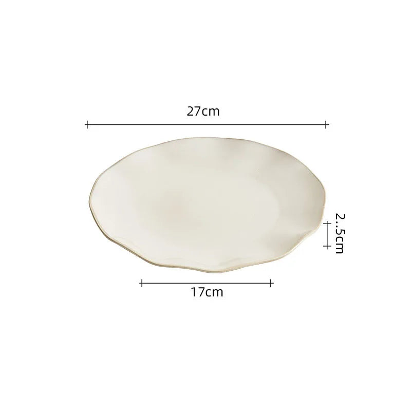Beige Irregular Ceramic Steak Plate – Textured Dinner Plate-NIMSY