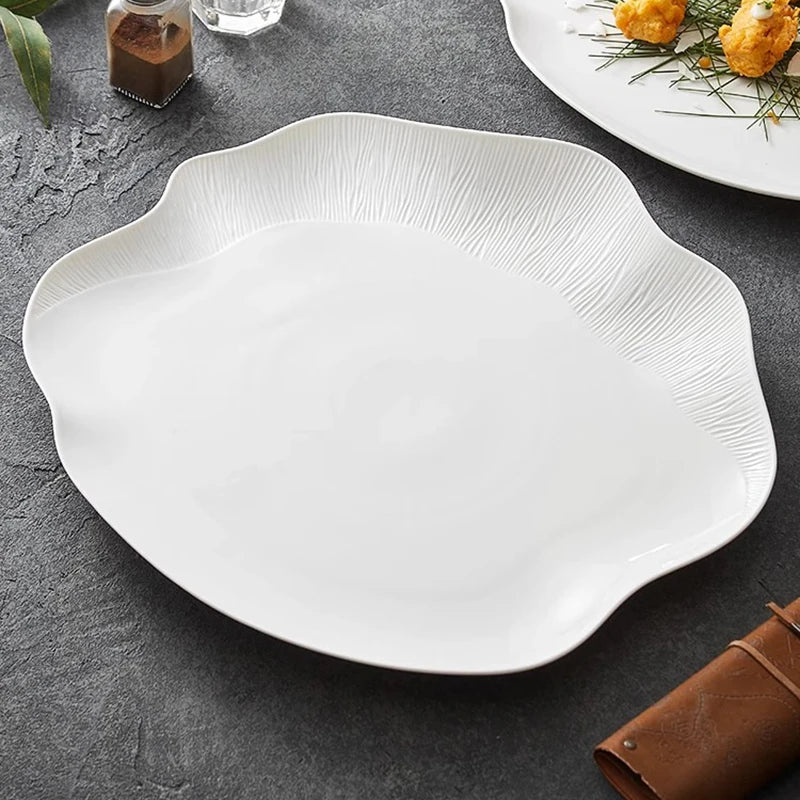 White Irregular Ceramic Salad Plate – Textured Dinner Plate-NIMSY