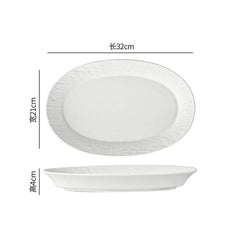 White Ceramic Fish Plate – Rock Texture Oval Dinner Plate-NIMSY