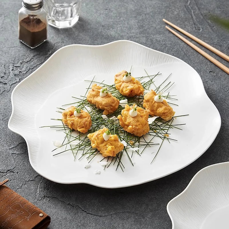 White Irregular Ceramic Salad Plate – Textured Dinner Plate-NIMSY