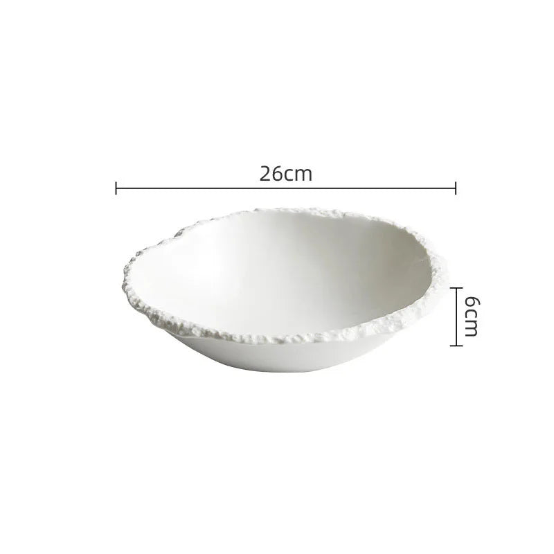 White Ceramic Salad Bowl – Textured Rim Serving Bowl-NIMSY