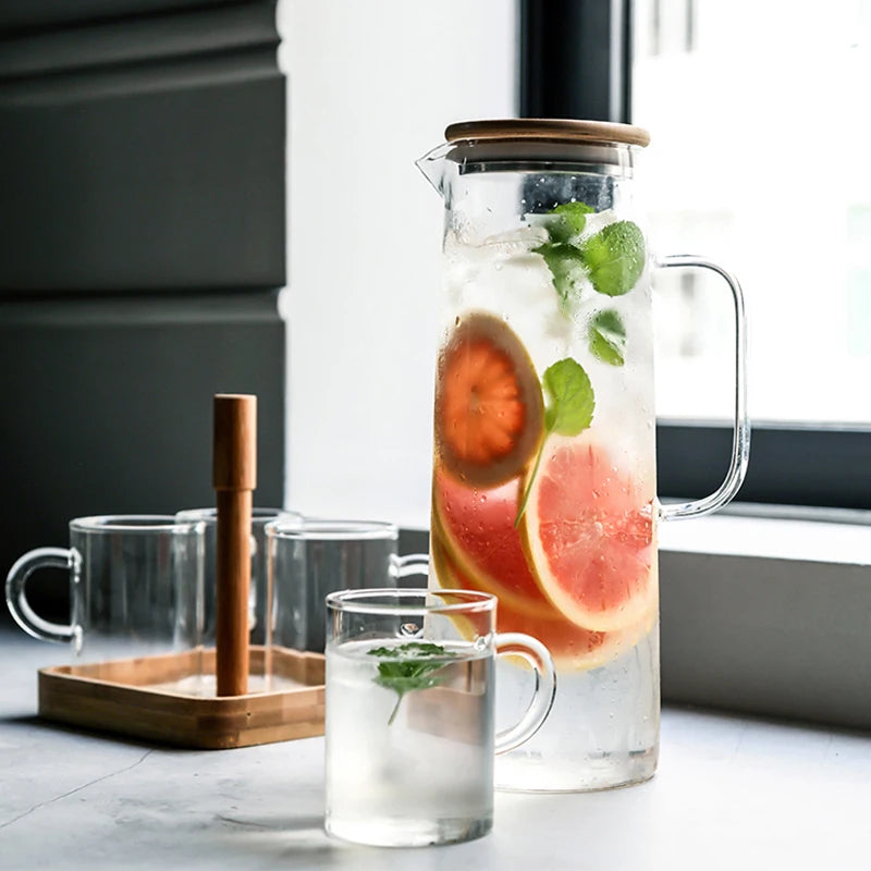 Borosilicate Glass Kettle with Bamboo Lid – 1.5L Transparent Coffee Server with Filter-NIMSY