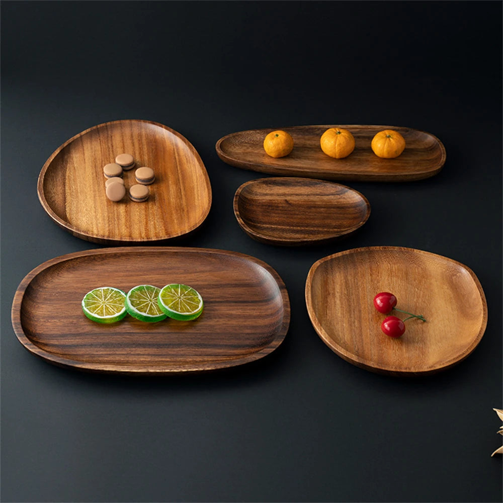 Wooden Bamboo Serving Tray – Irregular Oval Brown Tray-NIMSY