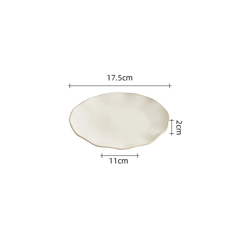 Beige Irregular Ceramic Steak Plate – Textured Dinner Plate-NIMSY