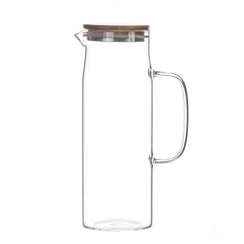 Borosilicate Glass Kettle with Bamboo Lid – 1.5L Transparent Coffee Server with Filter-NIMSY