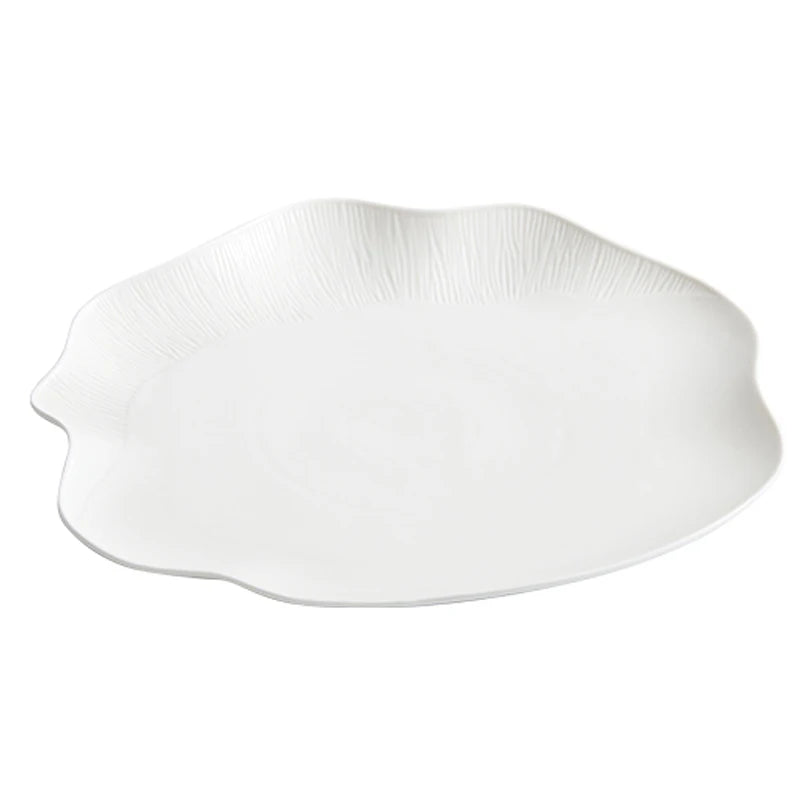 White Irregular Ceramic Salad Plate – Textured Dinner Plate-NIMSY