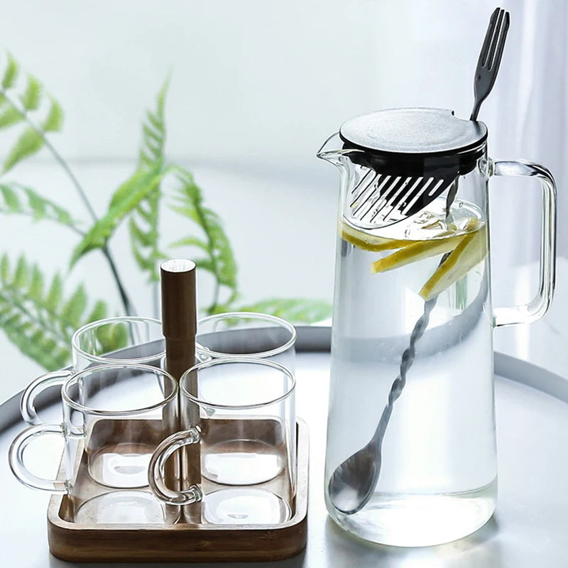 Borosilicate Glass Kettle with Bamboo Lid – 1.5L Transparent Coffee Server with Filter-NIMSY
