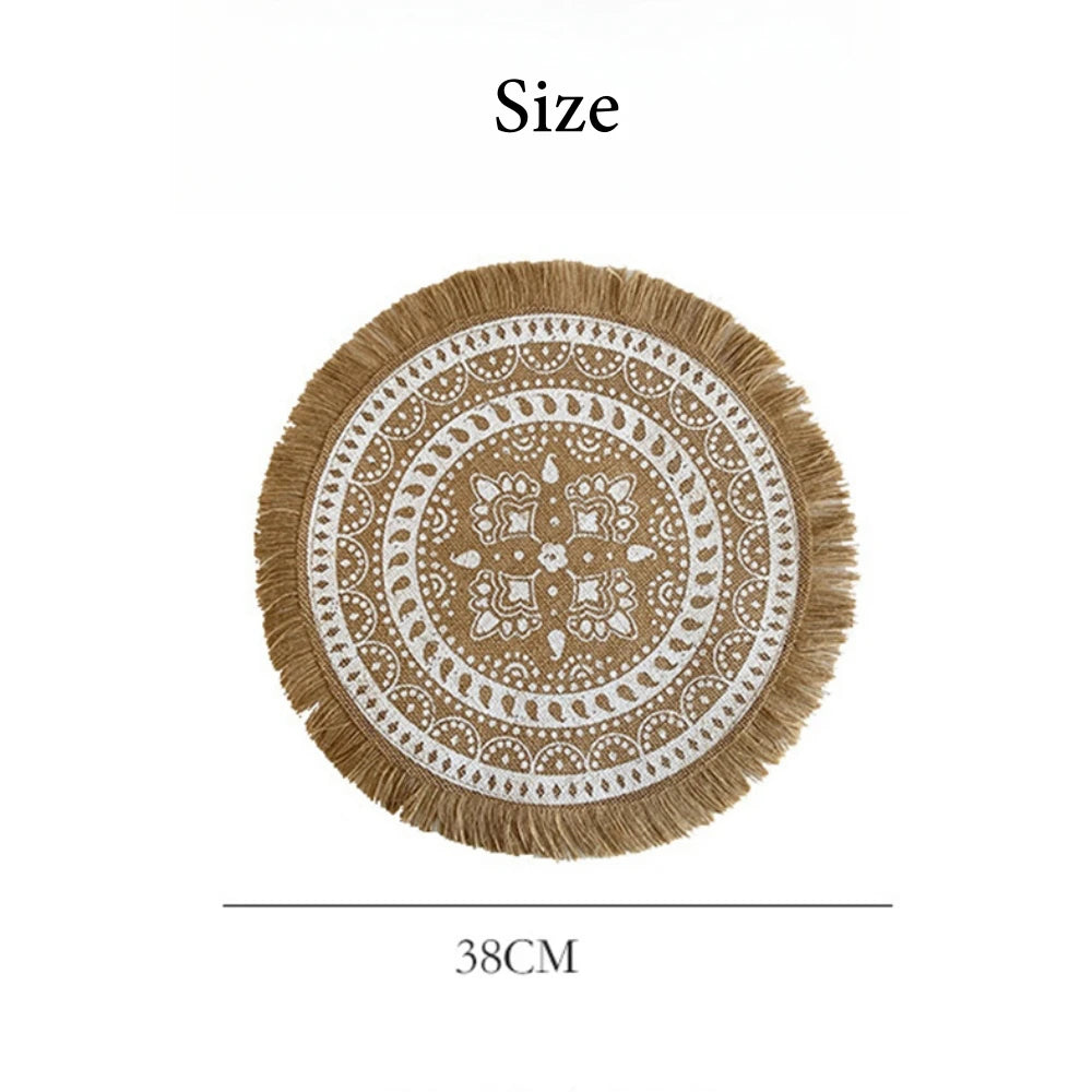 Round Linen Placemat – Vintage Table Mat – 38cm-NIMSY
