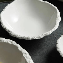 White Ceramic Salad Bowl – Textured Rim Serving Bowl-NIMSY