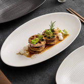 Matte Striped Ceramic Plate Oval Fish Plate