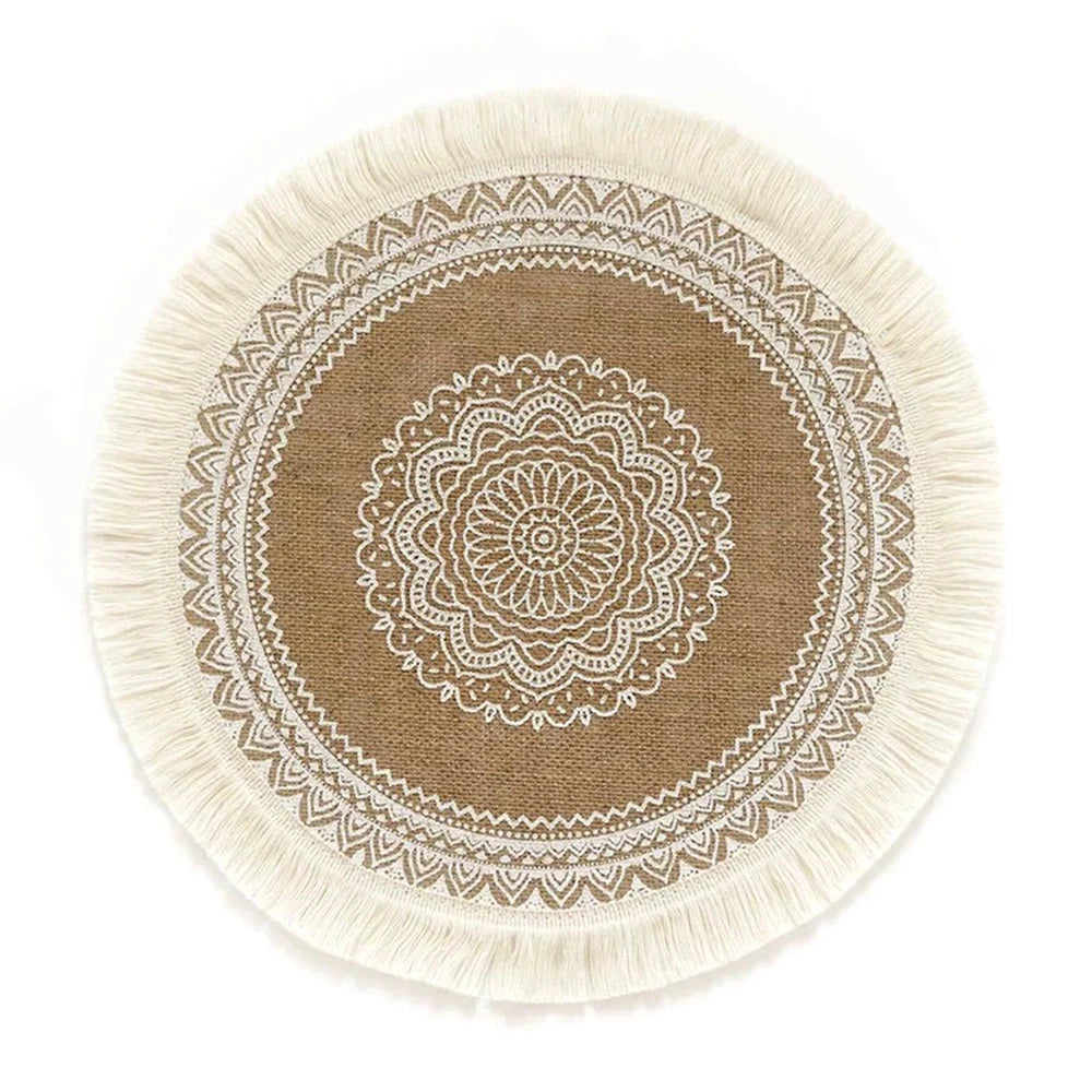 Round Linen Placemat – Vintage Table Mat – 38cm-NIMSY