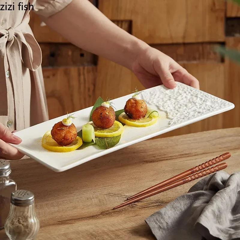 Half Stone Pattern Long Strip Plate Ceramic