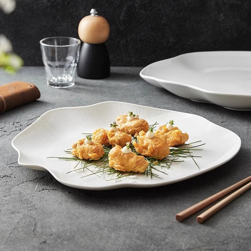 White Irregular Ceramic Salad Plate – Textured Dinner Plate-NIMSY