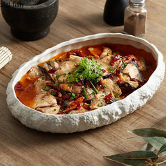 Rock Texture Ceramic Main Dish Plate – Oval Serving Plate-NIMSY