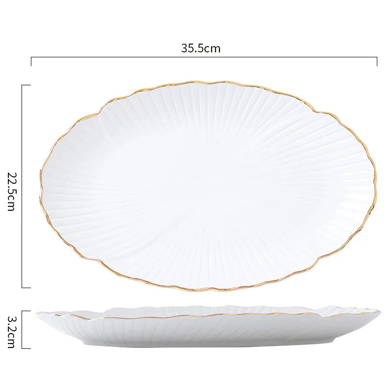 Flower Shape Ceramic Plate Oval Fish Plate