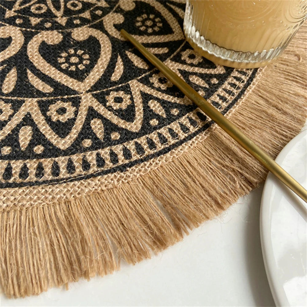 Round Linen Placemat – Vintage Table Mat – 38cm-NIMSY