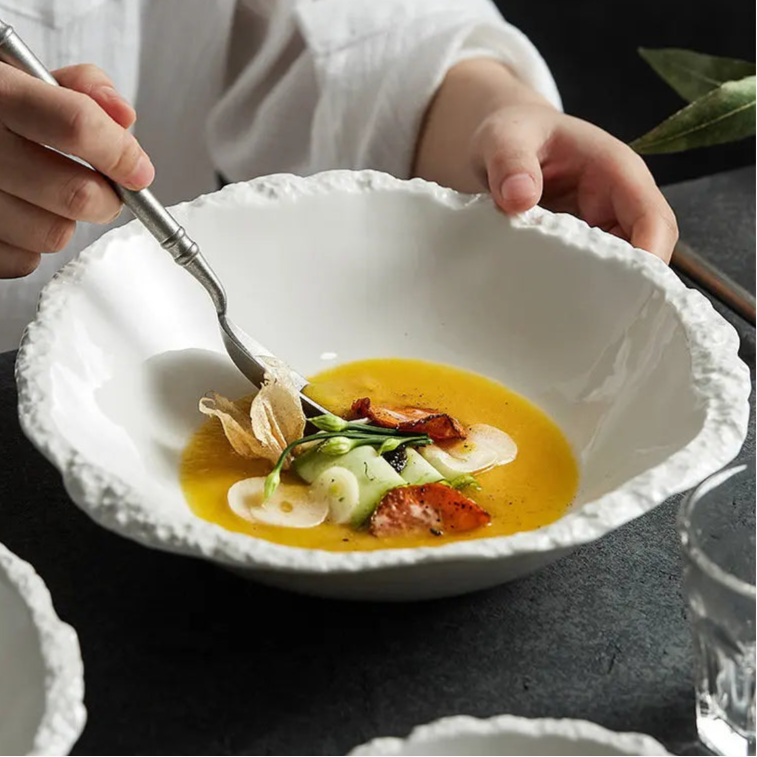 Simple White Ceramic Salad Bowl Kitchen Restaurant