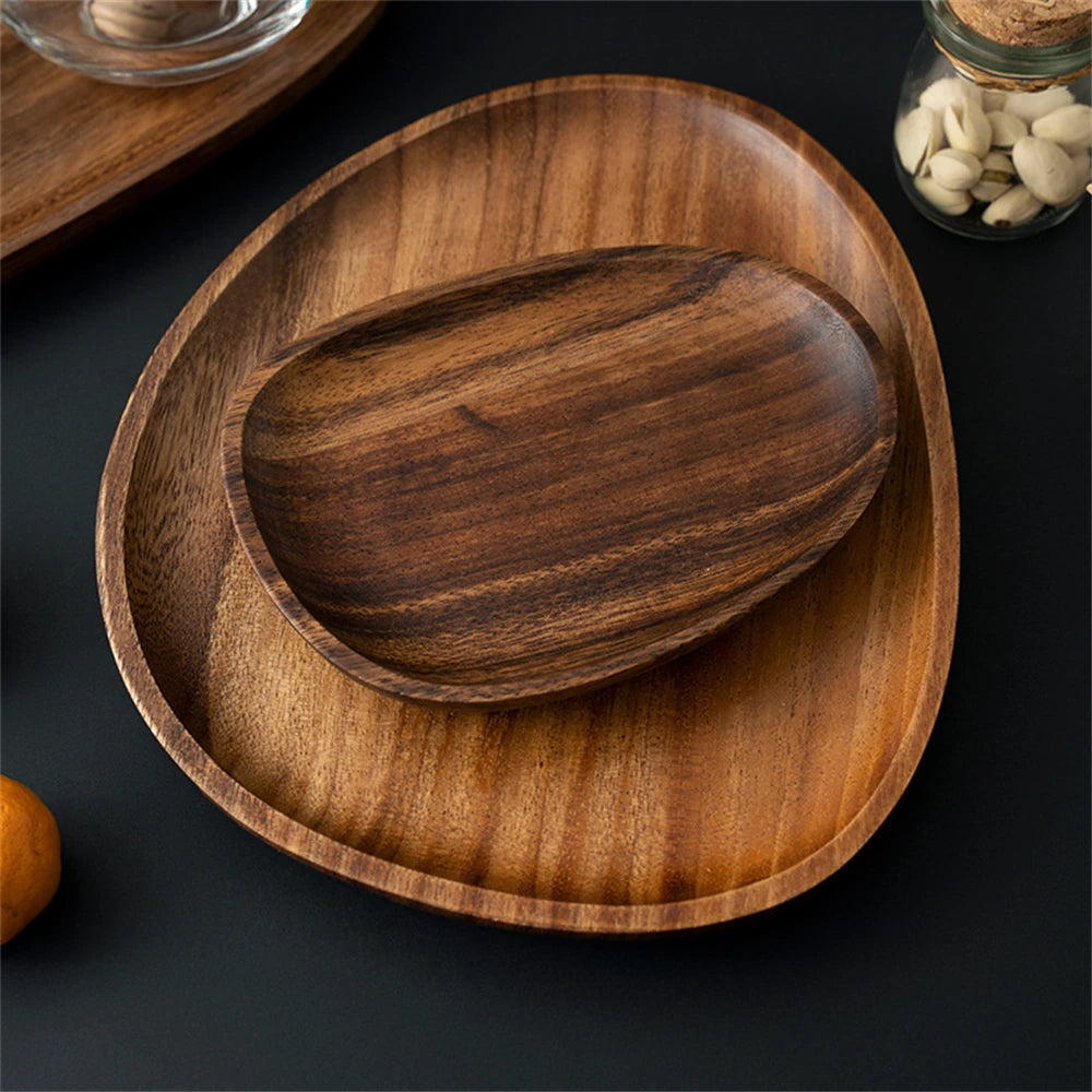 Wooden Bamboo Serving Tray – Irregular Oval Brown Tray-NIMSY