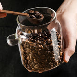 Wooden Lid Glass Storage Jars for Food, Spices, Tea, Coffee, and Sugar - Sealed Canisters with Spoon for Kitchen Organization