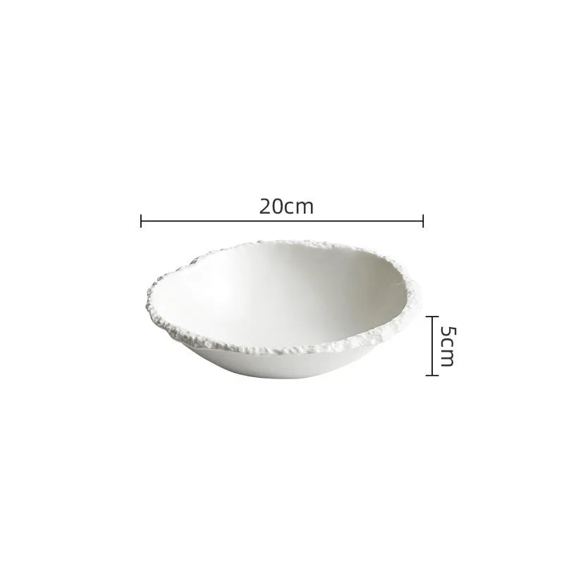 White Ceramic Salad Bowl – Textured Rim Serving Bowl-NIMSY