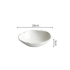 White Ceramic Salad Bowl – Textured Rim Serving Bowl-NIMSY