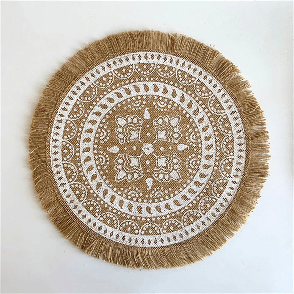 Round Linen Placemat – Vintage Table Mat – 38cm-NIMSY