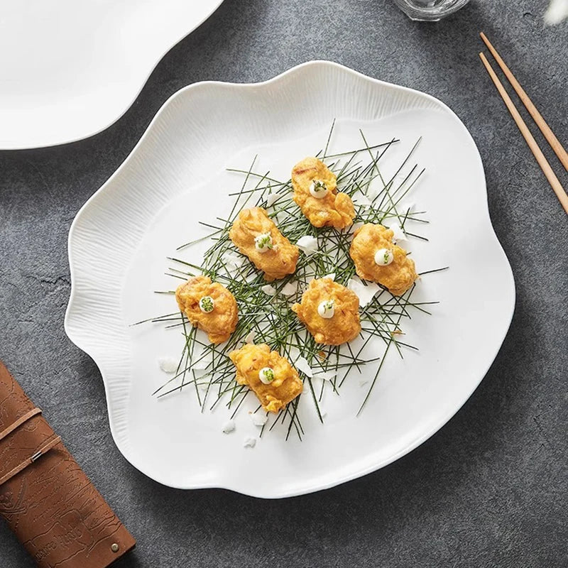 White Irregular Ceramic Salad Plate – Textured Dinner Plate-NIMSY