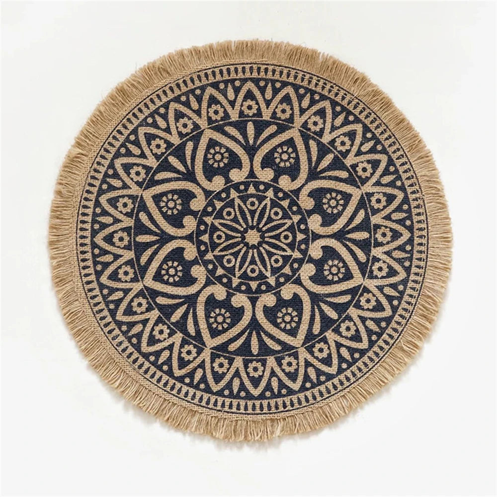 Round Linen Placemat – Vintage Table Mat – 38cm-NIMSY