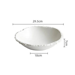 White Ceramic Salad Bowl – Textured Rim Serving Bowl-NIMSY