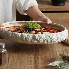 Rock Texture Ceramic Main Dish Plate – Oval Serving Plate-NIMSY