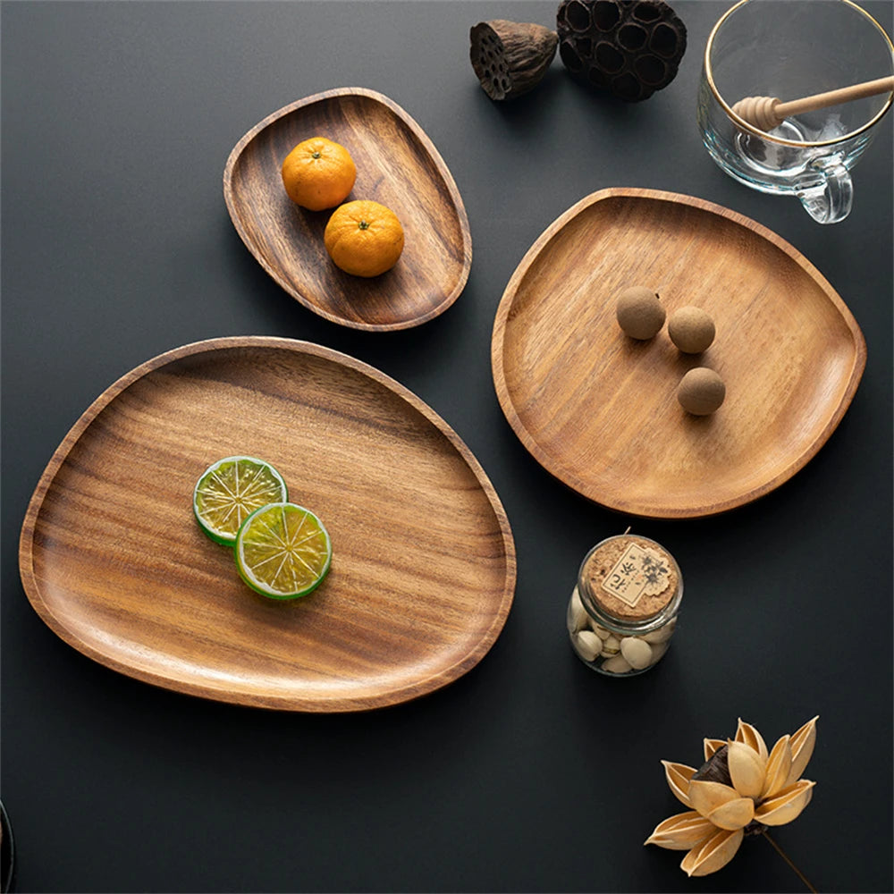 Wooden Bamboo Serving Tray Irregular Oval Fruit Storage
