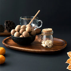 Wooden Bamboo Serving Tray Irregular Oval Fruit Storage