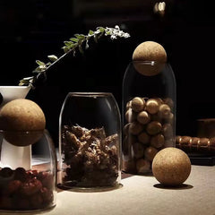 Round Glass Storage Bottle with Cork Stopper for Tea, Flowers, and Coffee Beans
