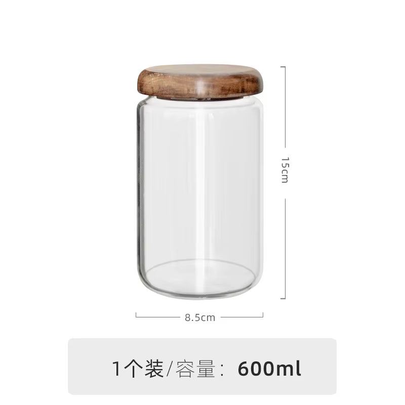 Acacia Wood Lid Glass Storage Jar