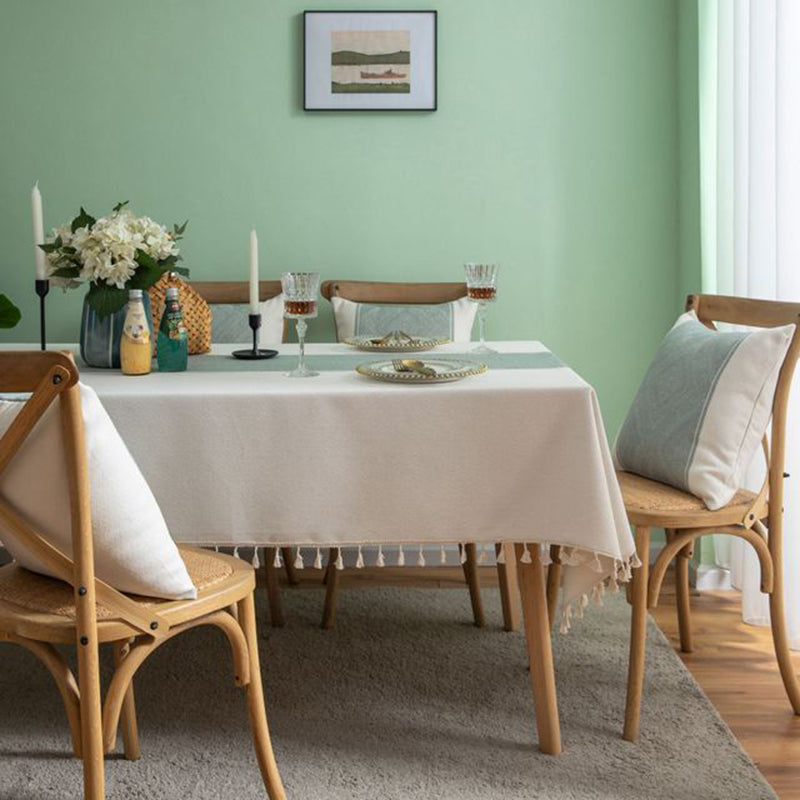 Green Cotton Linen Tablecloth with Tassels – Rectangular Table Cover-NIMSY