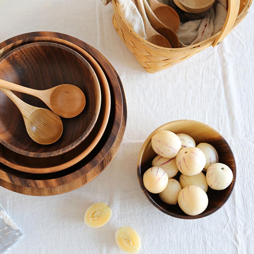 Natural Wooden Salad Bowl – Brown Round Serving Bowl-NIMSY