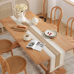 Boho Macrame Table Runner with Tassels – Cotton Linen Bicolor Design – 30x180cm-NIMSY