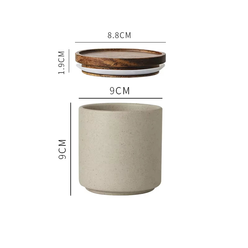 Retro Ceramic Storage Jar with Wooden Lid - Sealed Can Organizer for Tea and Coffee - Kitchen Food Storage Containers