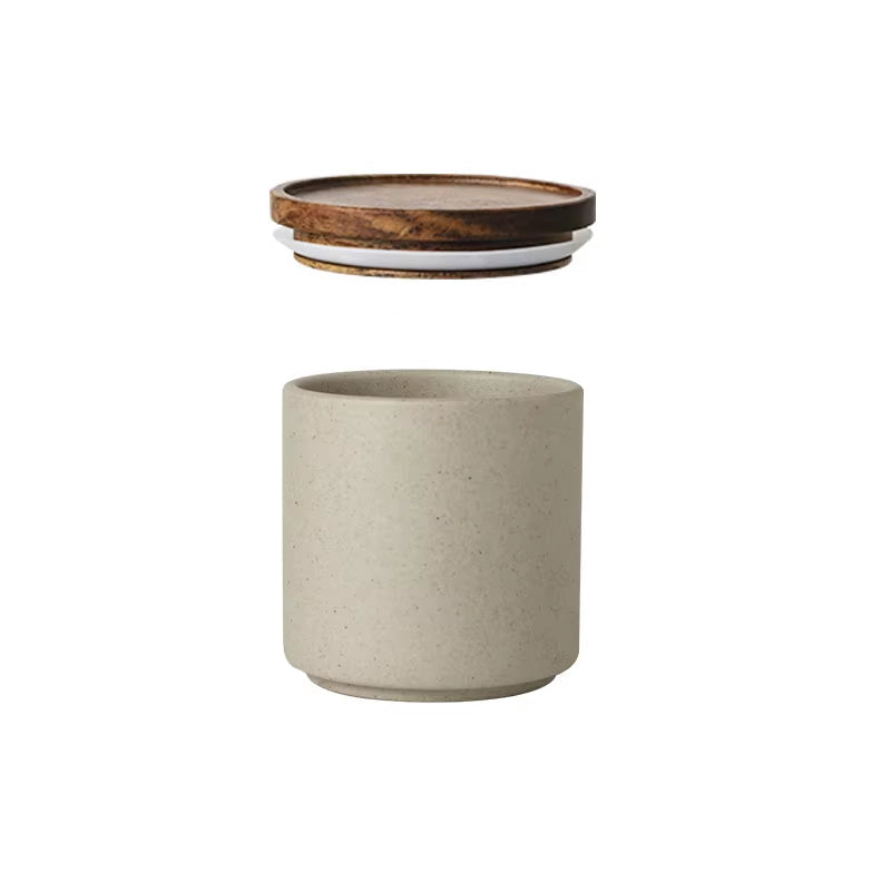 Retro Ceramic Storage Jar with Wooden Lid – Tea & Coffee Storage Container-NIMSY