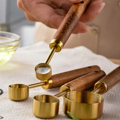 4 Pcs Stainless Steel Measuring Spoon Set – Wooden Handle-NIMSY