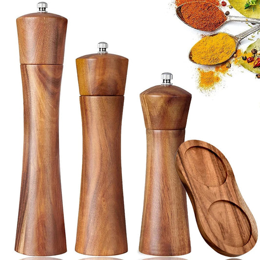 Acacia Wood Salt and Pepper Grinder – Adjustable Ceramic Spice Mill – Brown-NIMSY