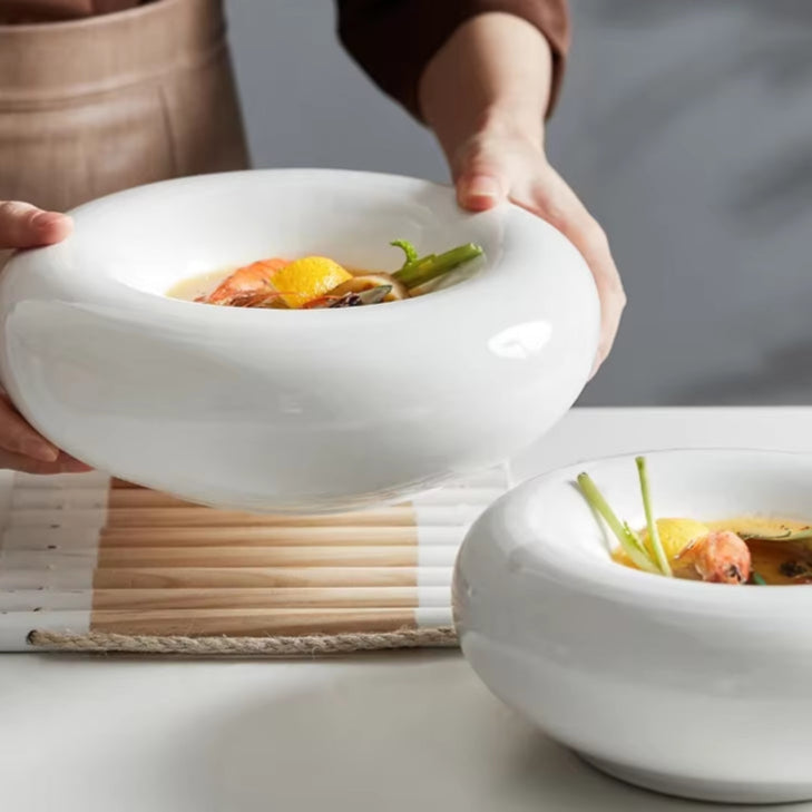 Elegant White Ceramic Tableware Set - Salad, Dessert, and Snack Plates for Home Decor and Kitchen Use - Porcelain Cake Plates