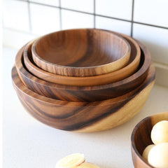 Natural Wooden Salad Bowl – Brown Round Serving Bowl-NIMSY